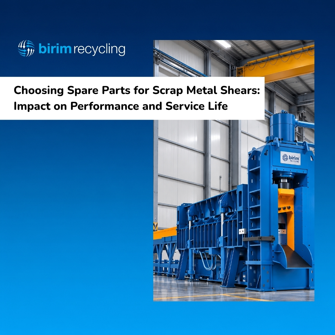 Scrap metal shear showing spare parts that affect performance and service life